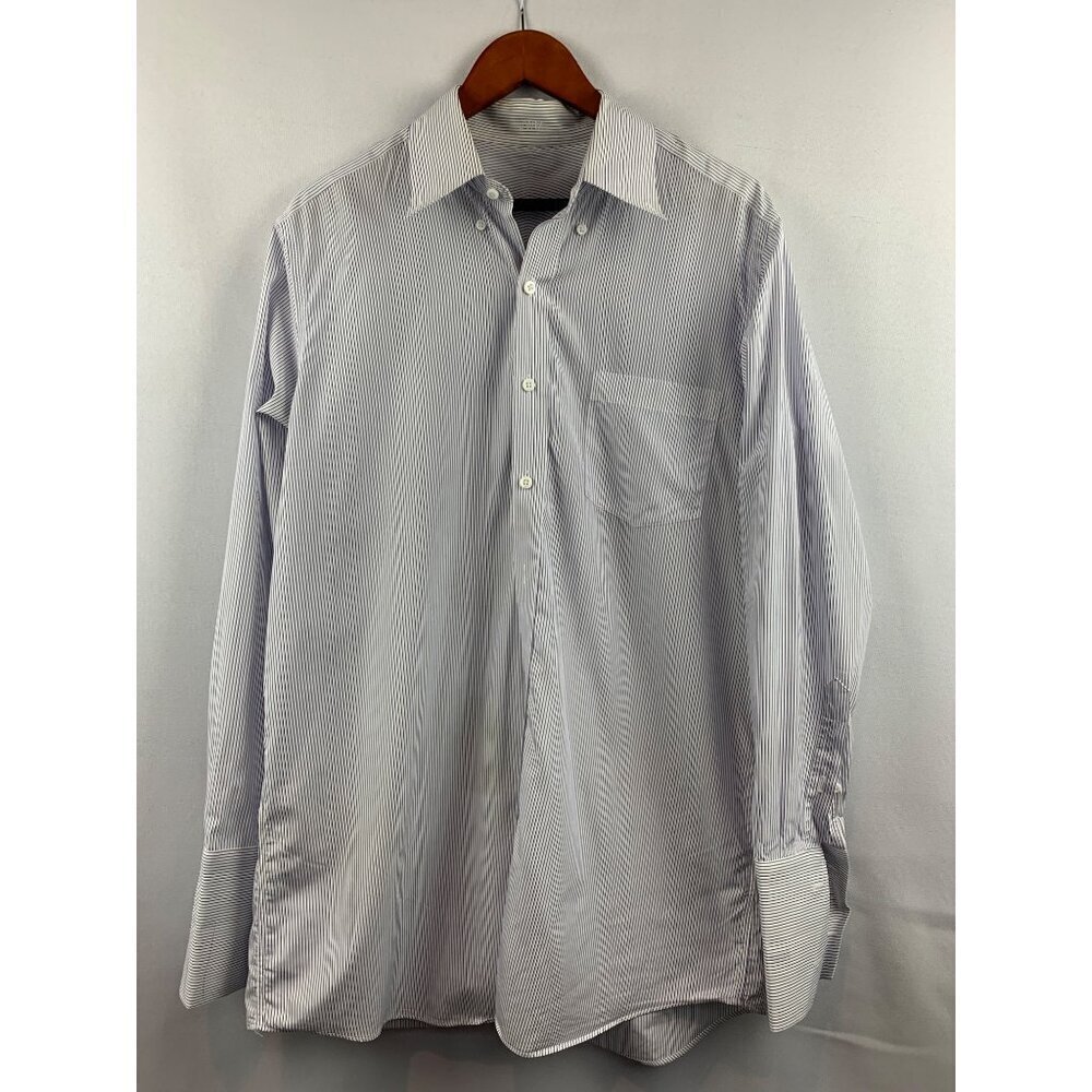 Mens J. Crew Slim Fit Blue & White Striped Dress Shirt Size M